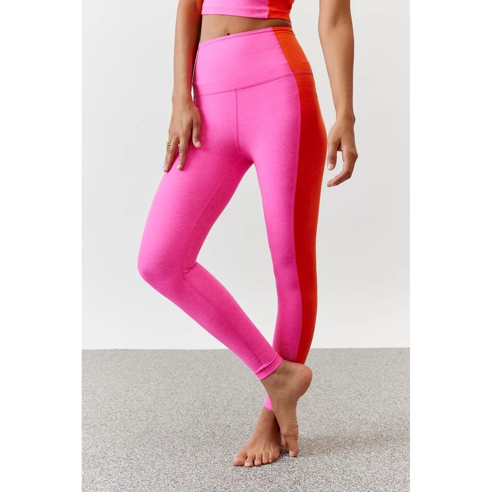 Beyond Yoga Pink Orange Colorblock Space Dye High Waisted Leggings Womens Medium